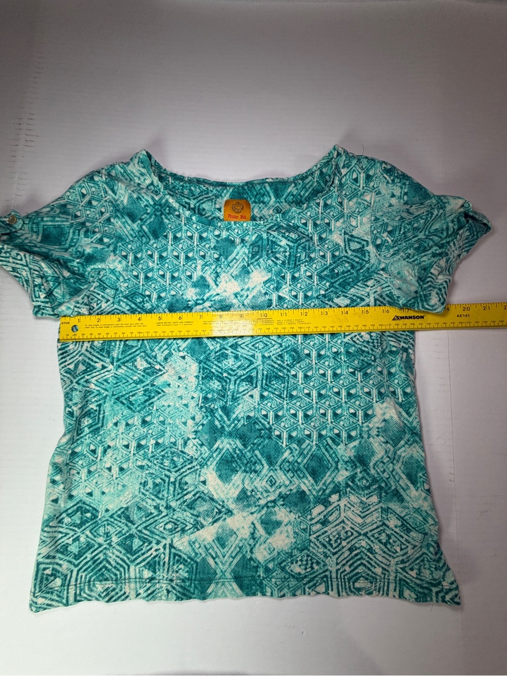 Ruby Rd. Turquoise Patterned Short Sleeve Tee - Picture 3 of 5